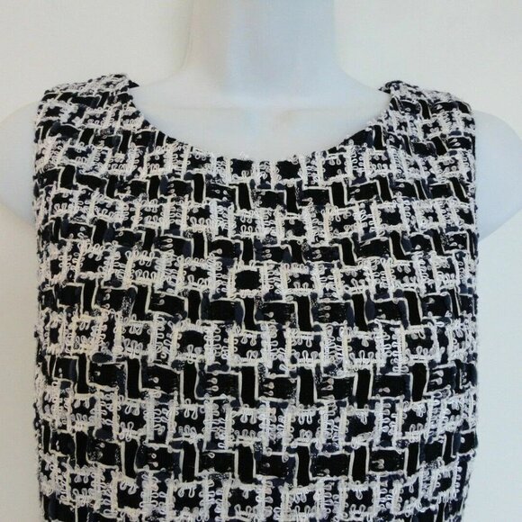 NWT OSCAR DE LA RENTA Navy Blue White Wool Cotton Tweed SLVS Pencil Dress 6, 10 - Picture 3 of 7